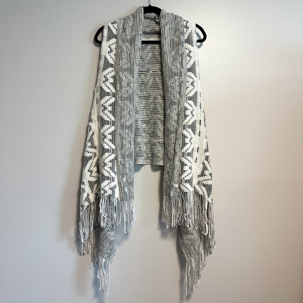 Boho Chunky Knit Draped Fringe Trim Sweater Vest Size M - Picture 5 of 11